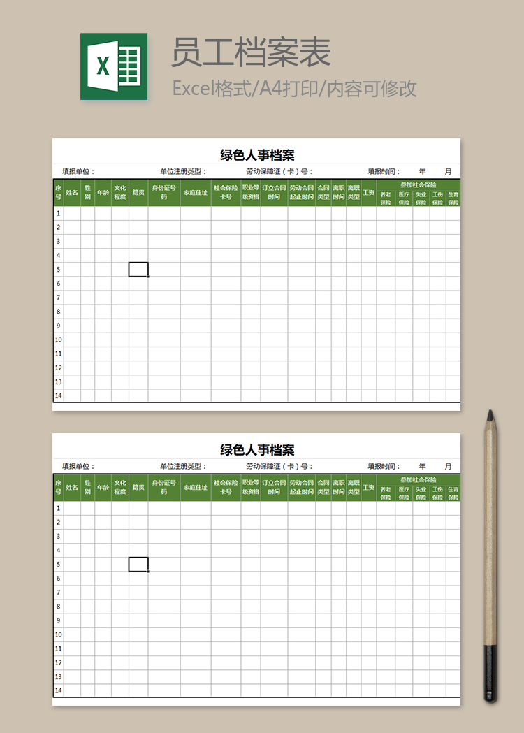 綠色人事檔案員工檔案表
