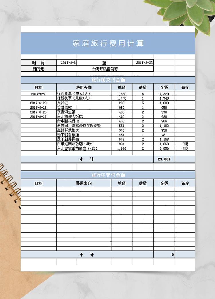 旅行計劃日程表