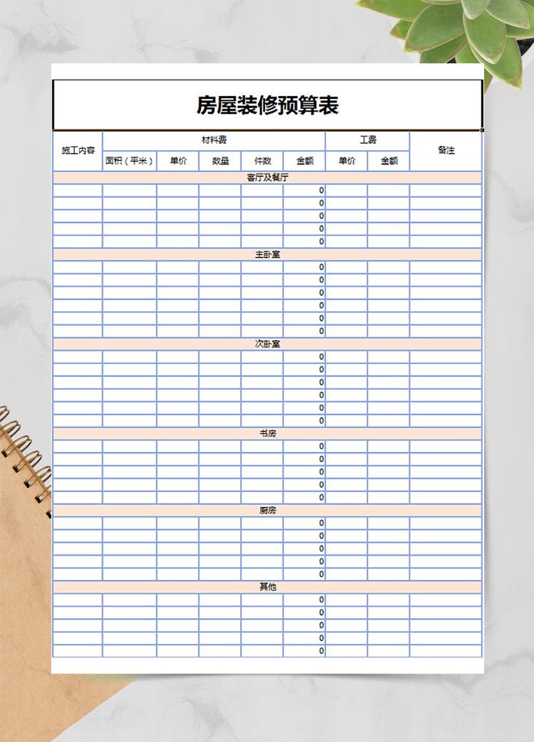 房屋裝修預(yù)算表