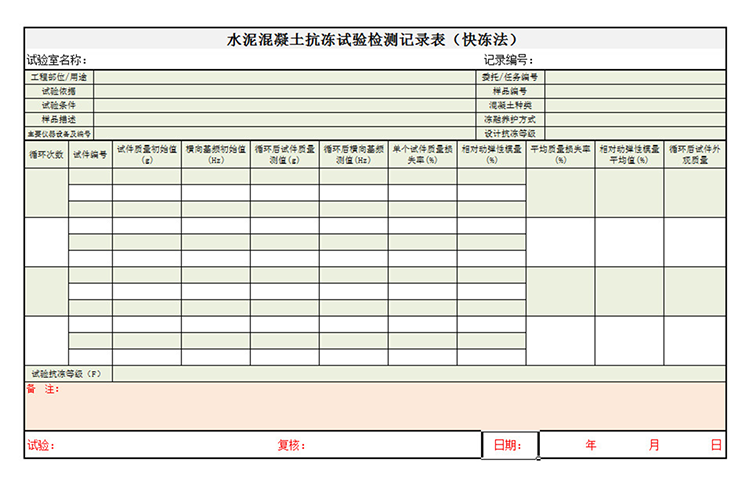 混凝土抗凍試驗檢測記錄表-1