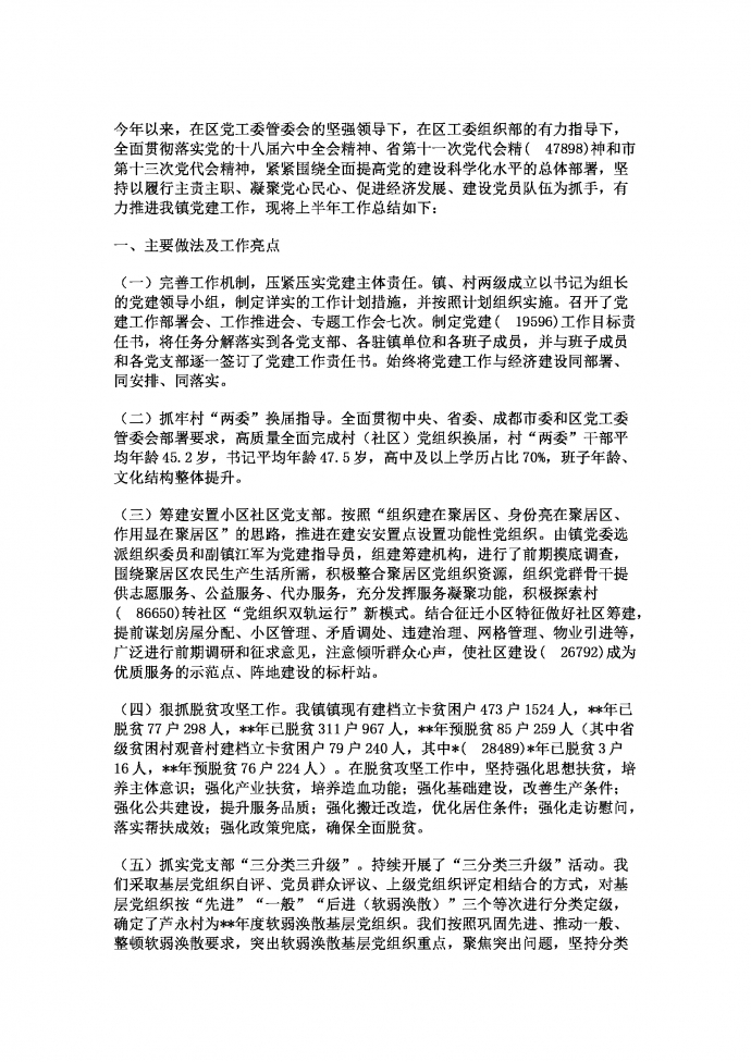 通用上半年黨建工作總結(jié)范文