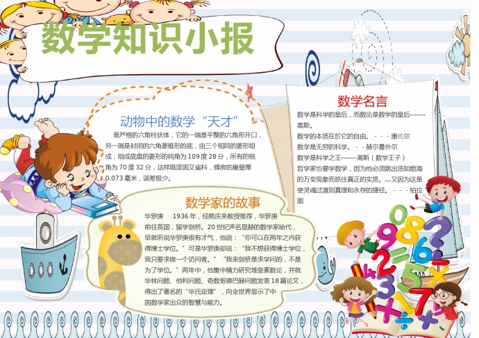 藍色主題清新數(shù)學(xué)知識小報