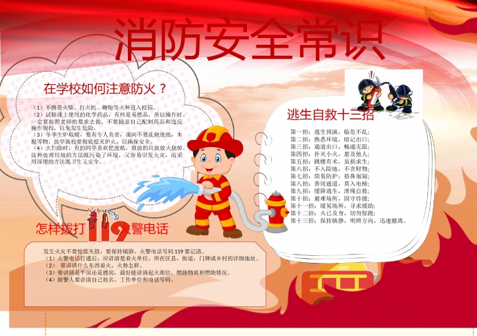 精美紅色消防安全常識(shí)手抄報(bào)
