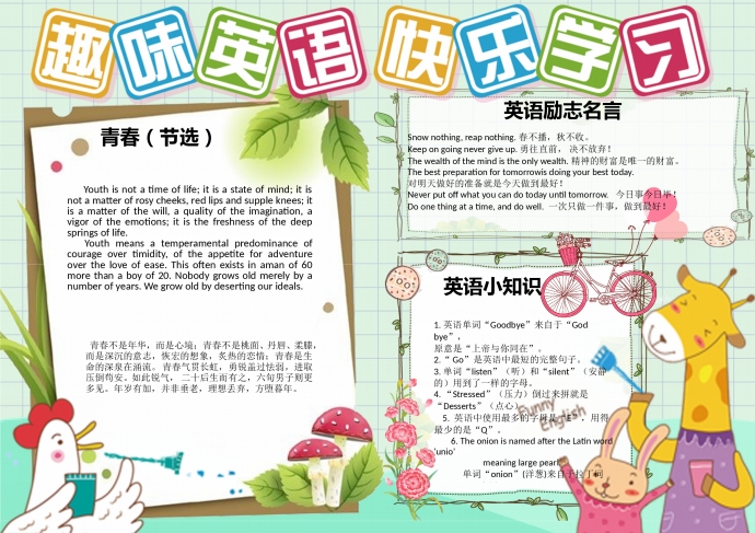 簡約卡通趣味英語快樂學習英語手抄報