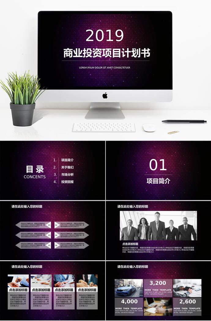 紫紅色商業(yè)投資項目計劃書PPT模板