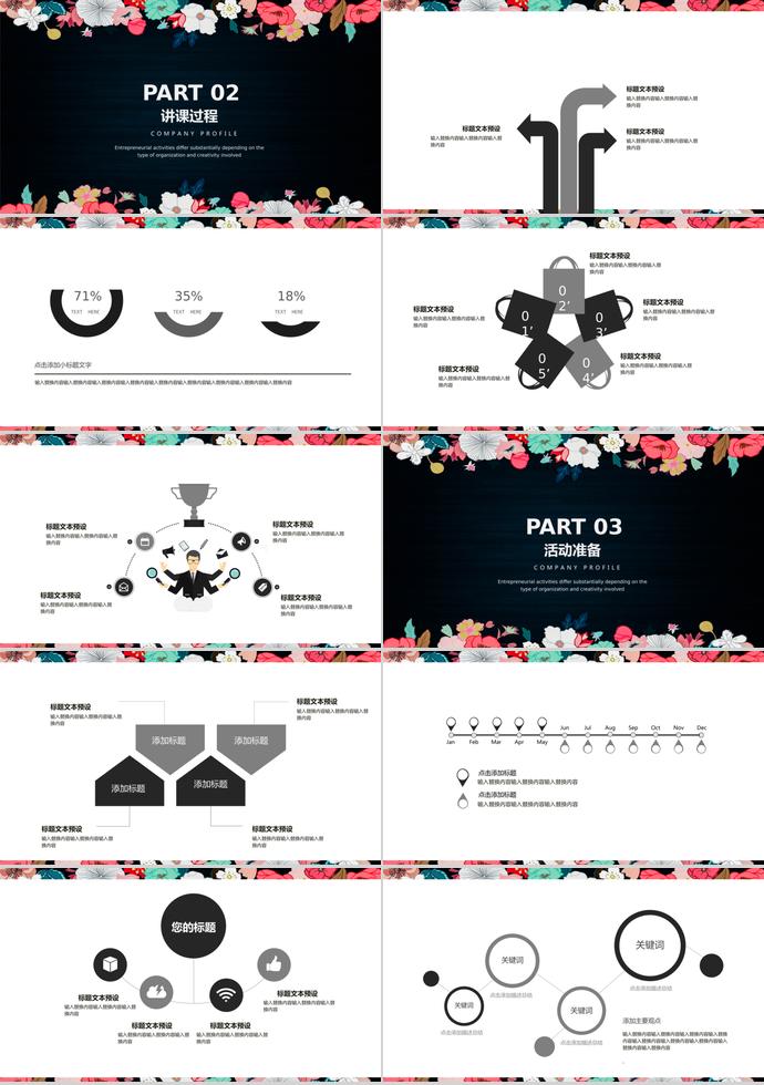 黑色唯美花卉教學(xué)課件PPT模板-1