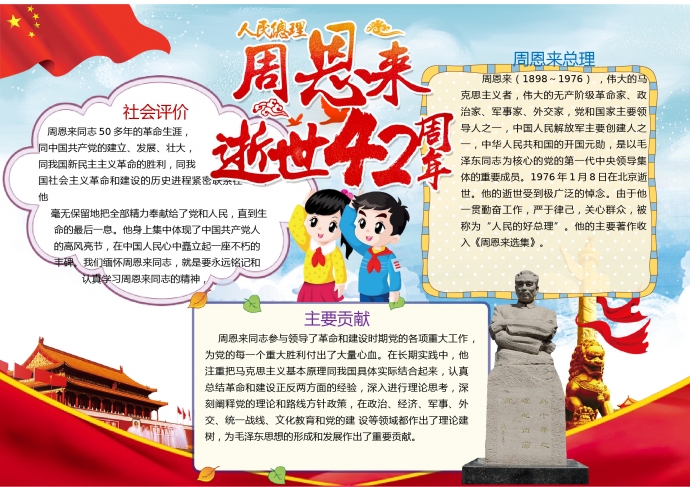 周恩來逝世40周年手抄報(bào)