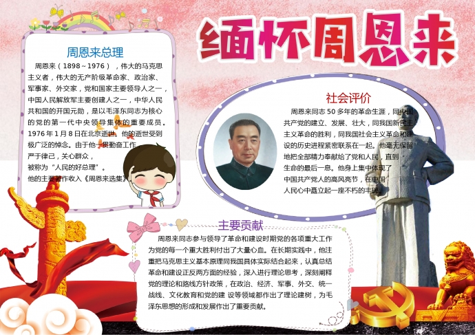 精美緬懷周恩來總理校園手抄報