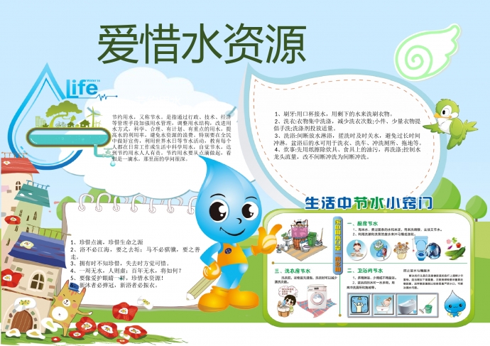 2019精美圖文集合生活節(jié)水小竅門手抄報wps
