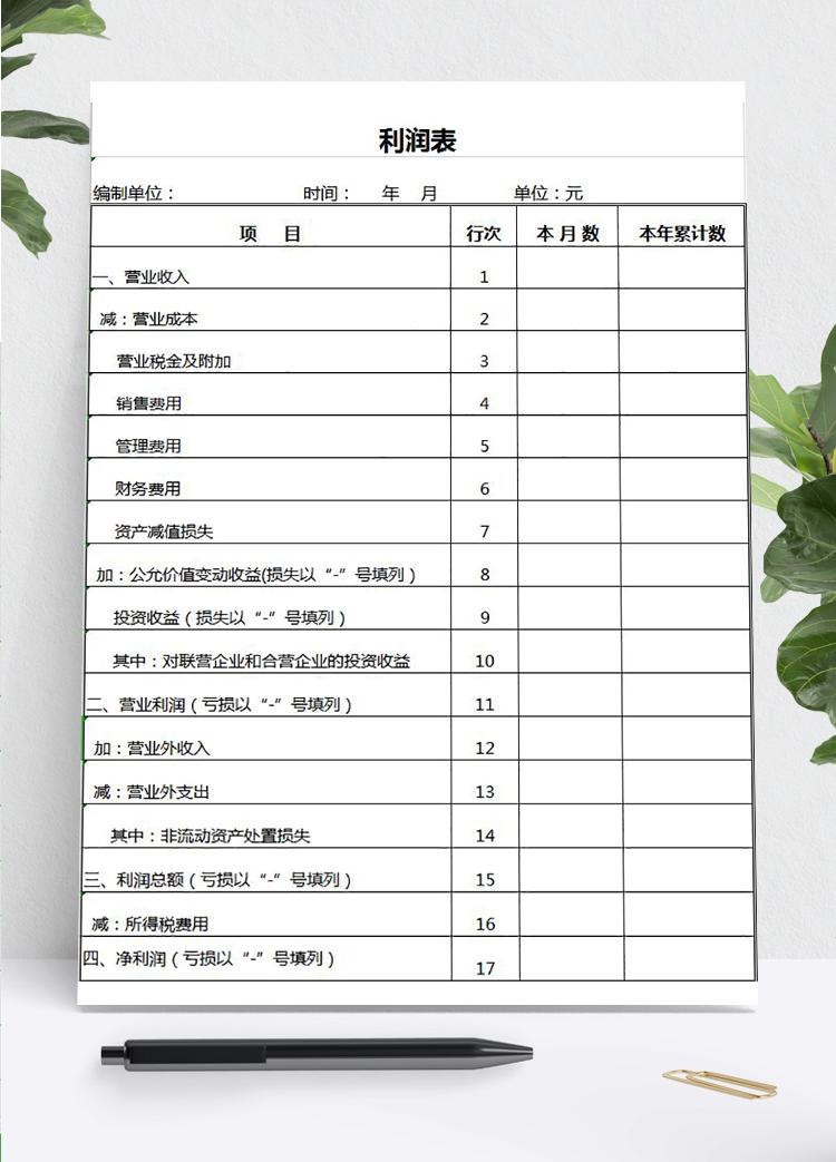 簡潔常用企業(yè)利潤表Excel模板