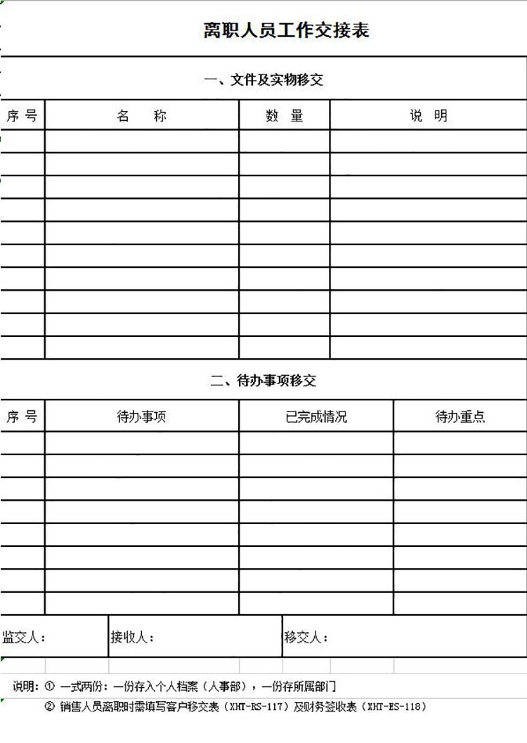 離職人員工作交接明細(xì)表-1