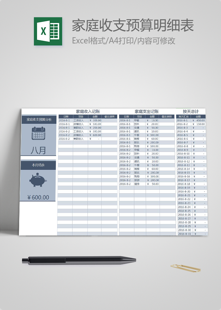 家庭收支預算明細分析表