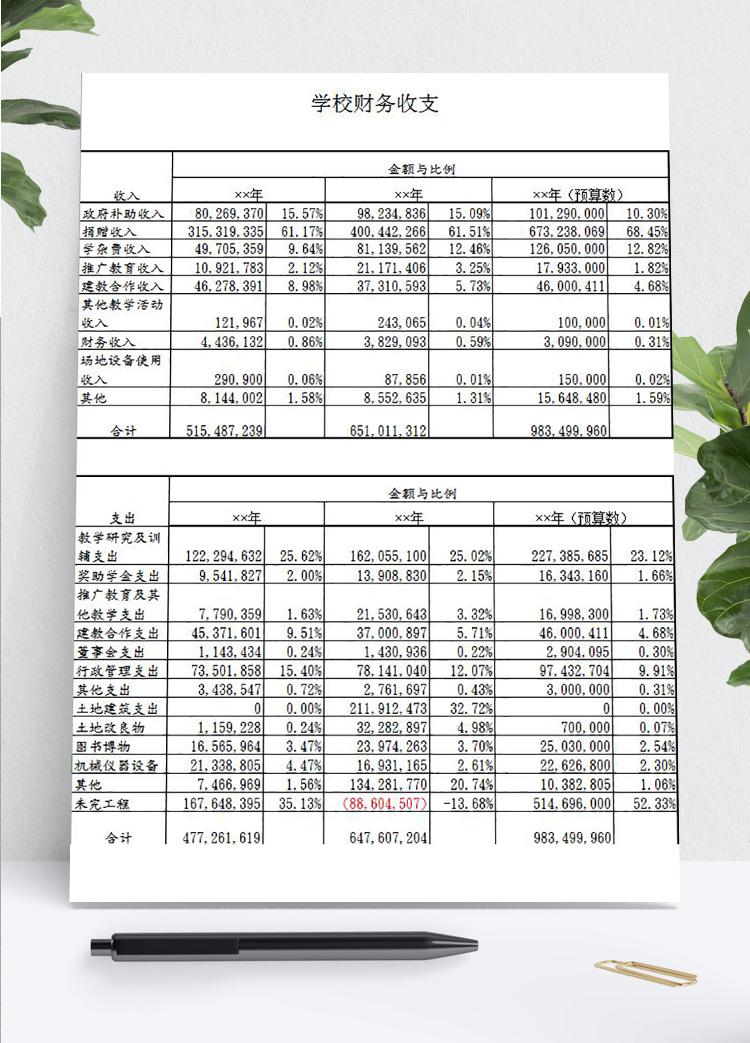 年度學(xué)校財(cái)務(wù)收支明細(xì)比例表