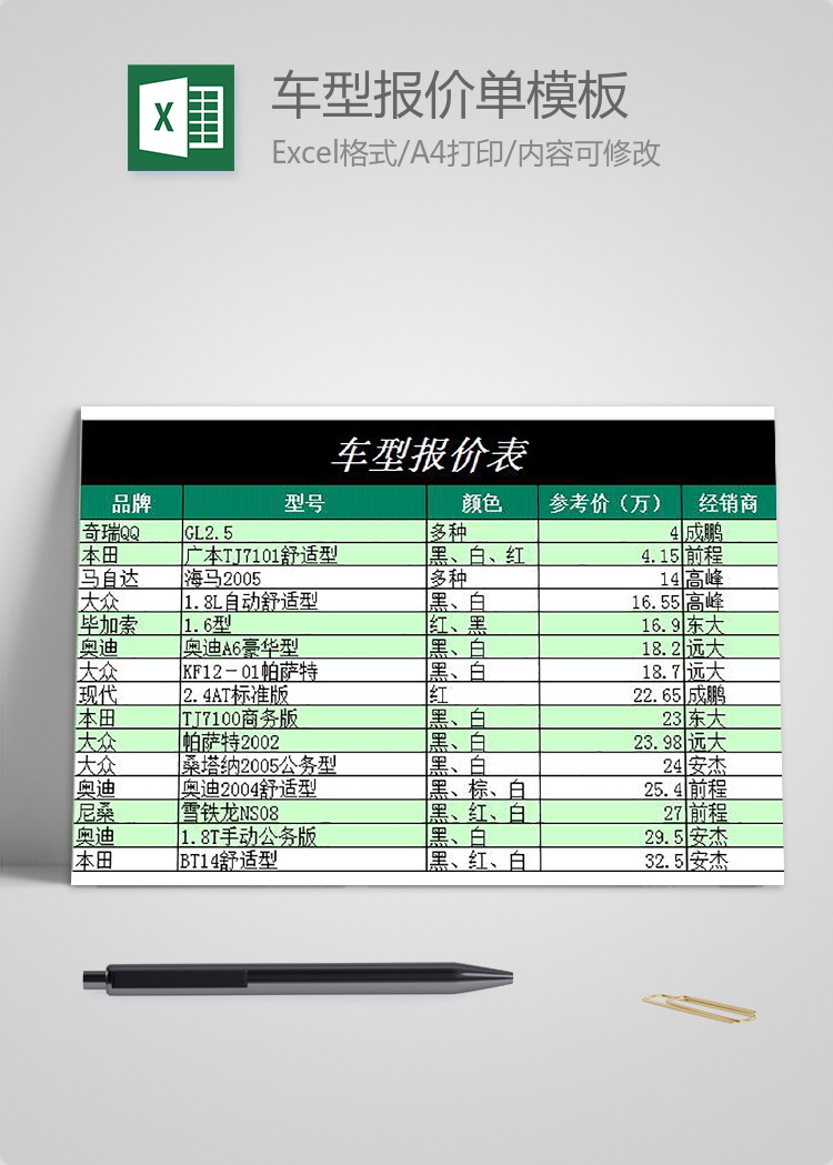 車型報(bào)價(jià)單模板