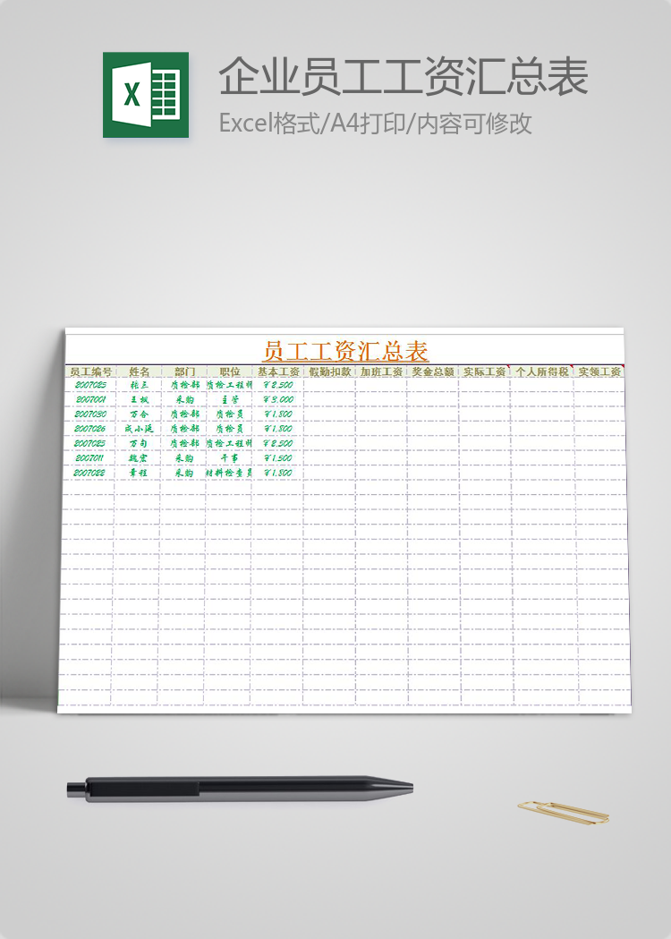 企業(yè)員工工資匯總表