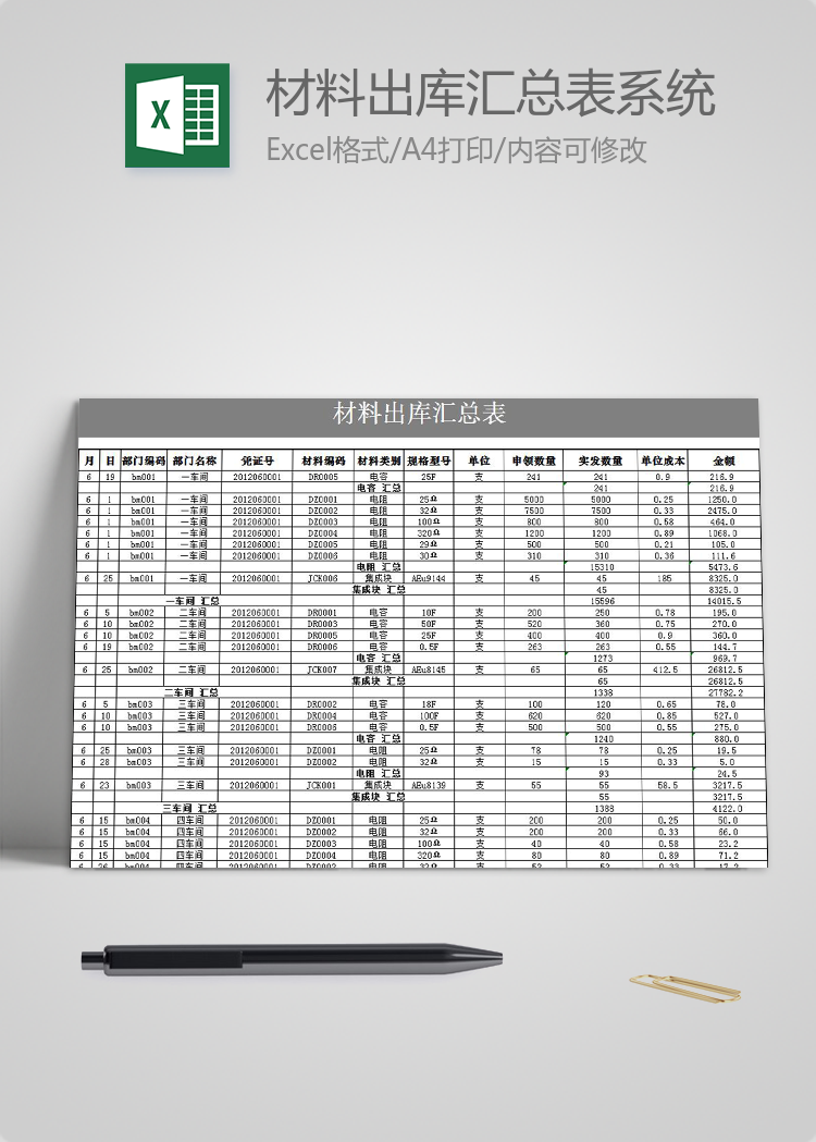 材料出庫匯總表系統(tǒng)