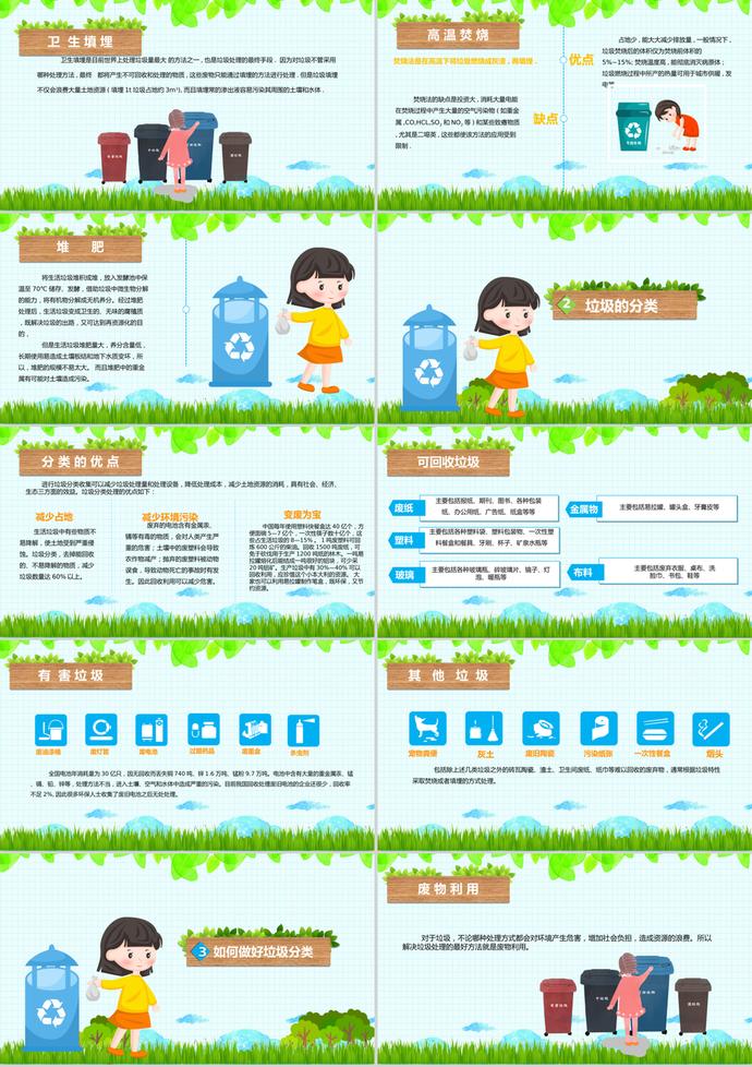 唯美清新卡通風(fēng)垃圾分類小知識宣傳PPT模板-1