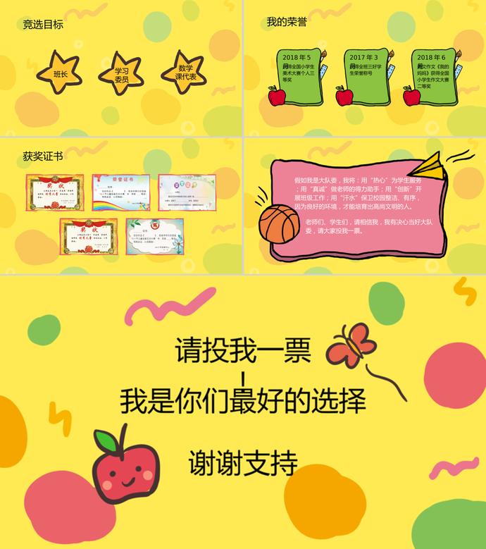 黃色卡通班干部競(jìng)選自我介紹PPT模板-1