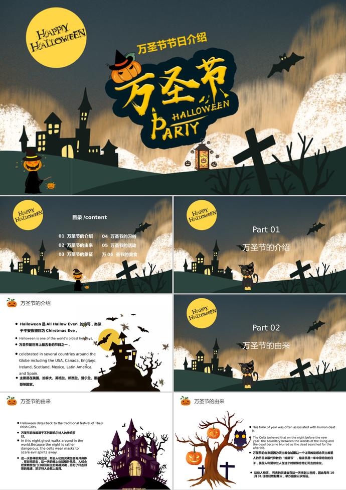 卡通萬(wàn)圣節(jié)節(jié)日介紹通用ppt模板