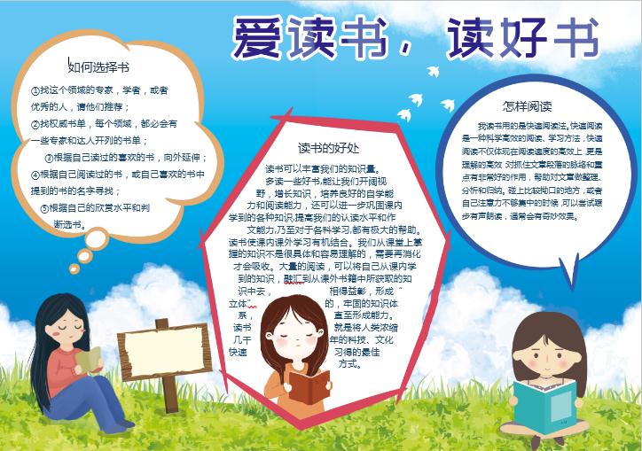 藍(lán)色清新愛讀書讀好書word小報(bào)