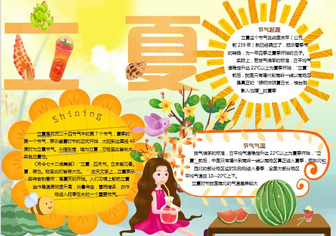 金黃立夏節(jié)氣手抄報(bào)Word模板