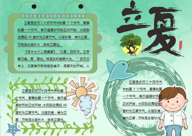 簡約精美清新立夏主題小報Word模板