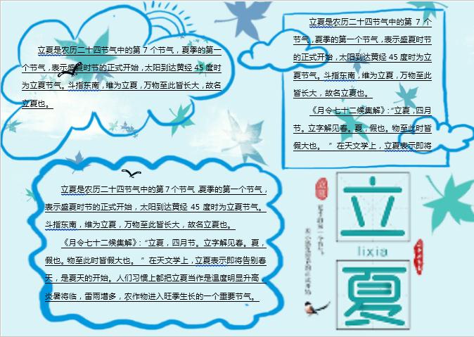 淡藍色立夏主題小報Word模板