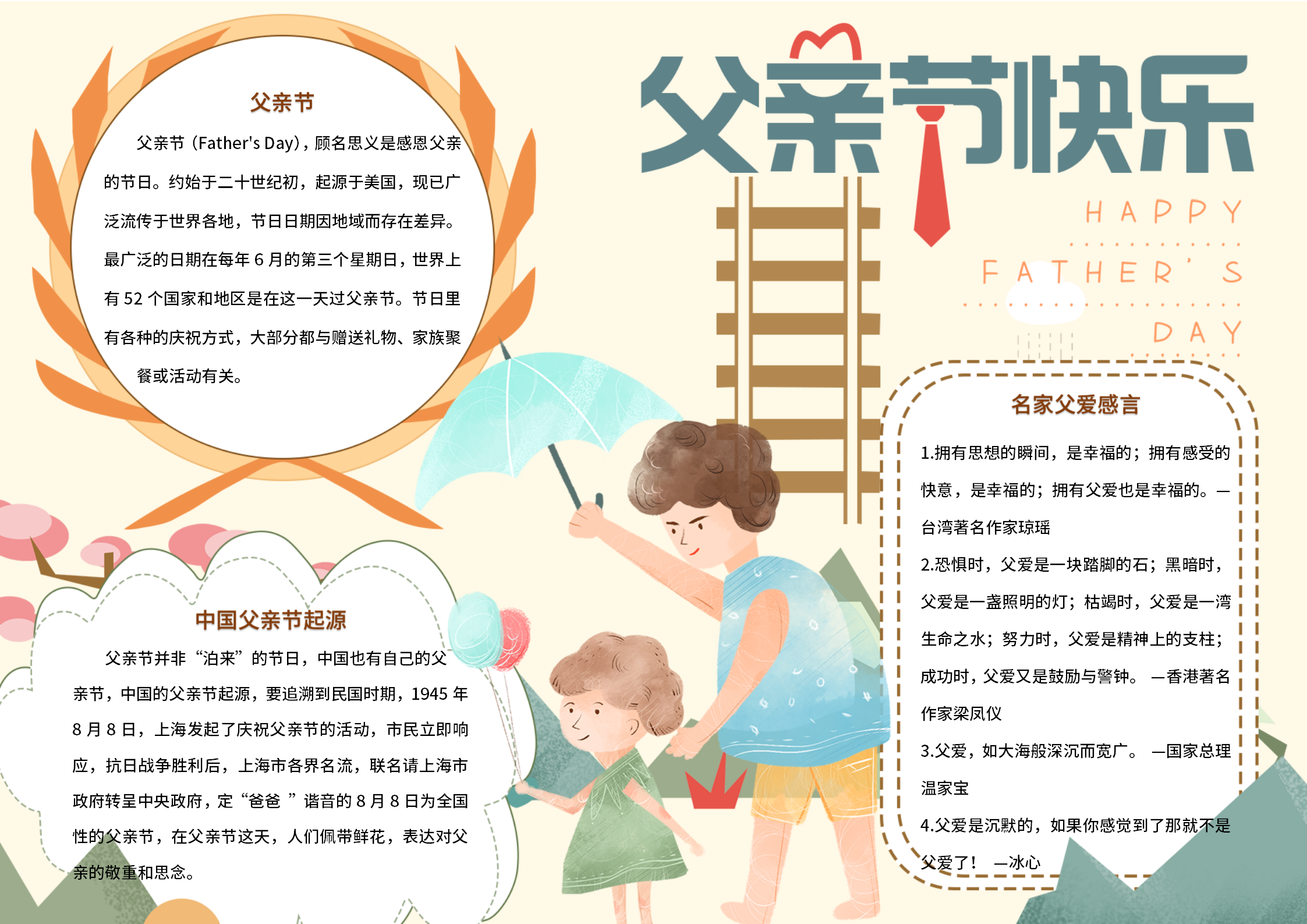 清新父親節(jié)卡通溫馨手抄報(bào)