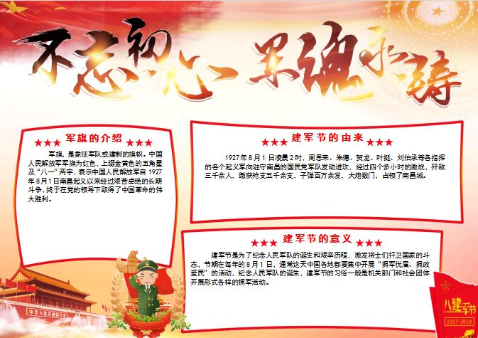 軍魂永鑄八一建軍節(jié)黨建風(fēng)小報手抄報
