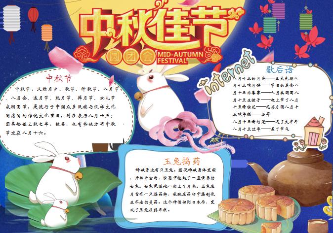 精美玉兔中秋佳節(jié)手抄小報Word模板