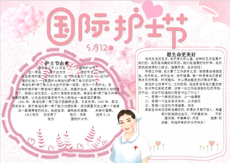 粉色氣球國(guó)際護(hù)士節(jié)手抄報(bào)Word模板