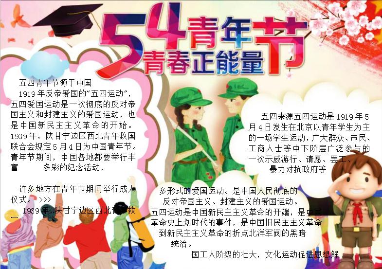 粉紅五四青年節(jié)手抄報(bào)Word模板