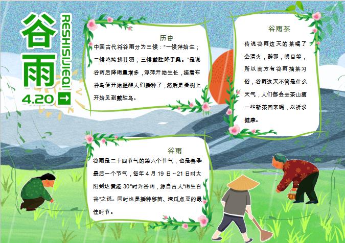 墨綠色谷雨手抄小報Word模板