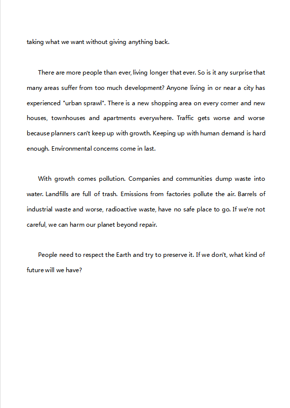 英語四級作文：人類的行為與地球-1