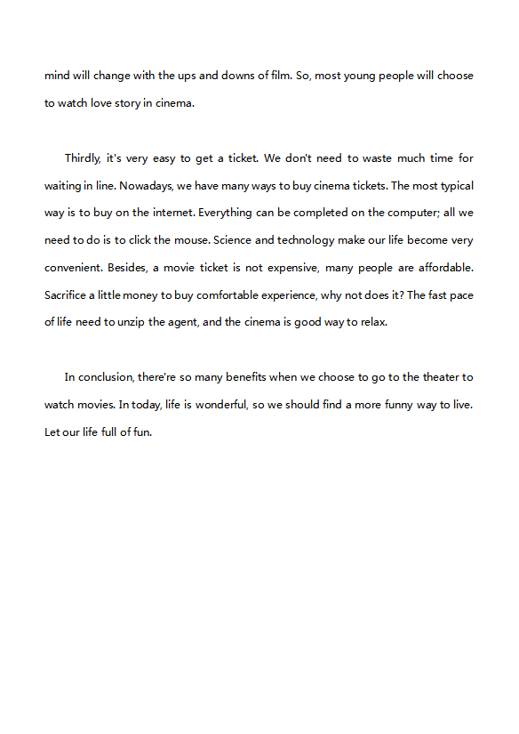 英語(yǔ)四級(jí)作文：在電影院看電影的好處-1