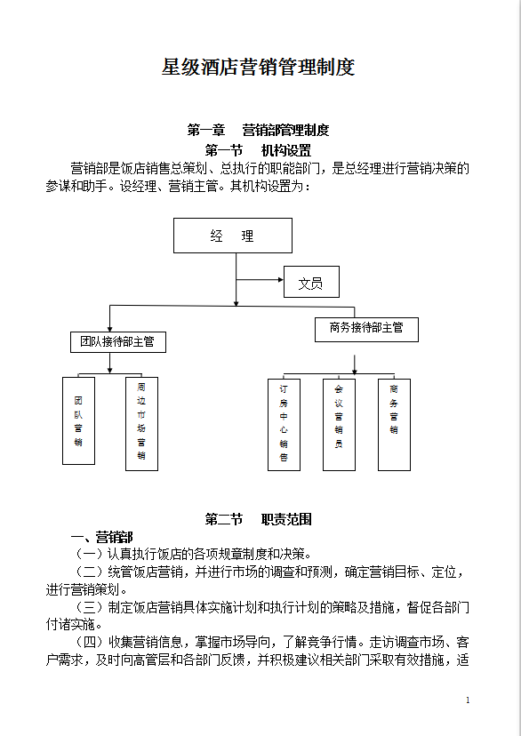 星級酒店營銷管理制度