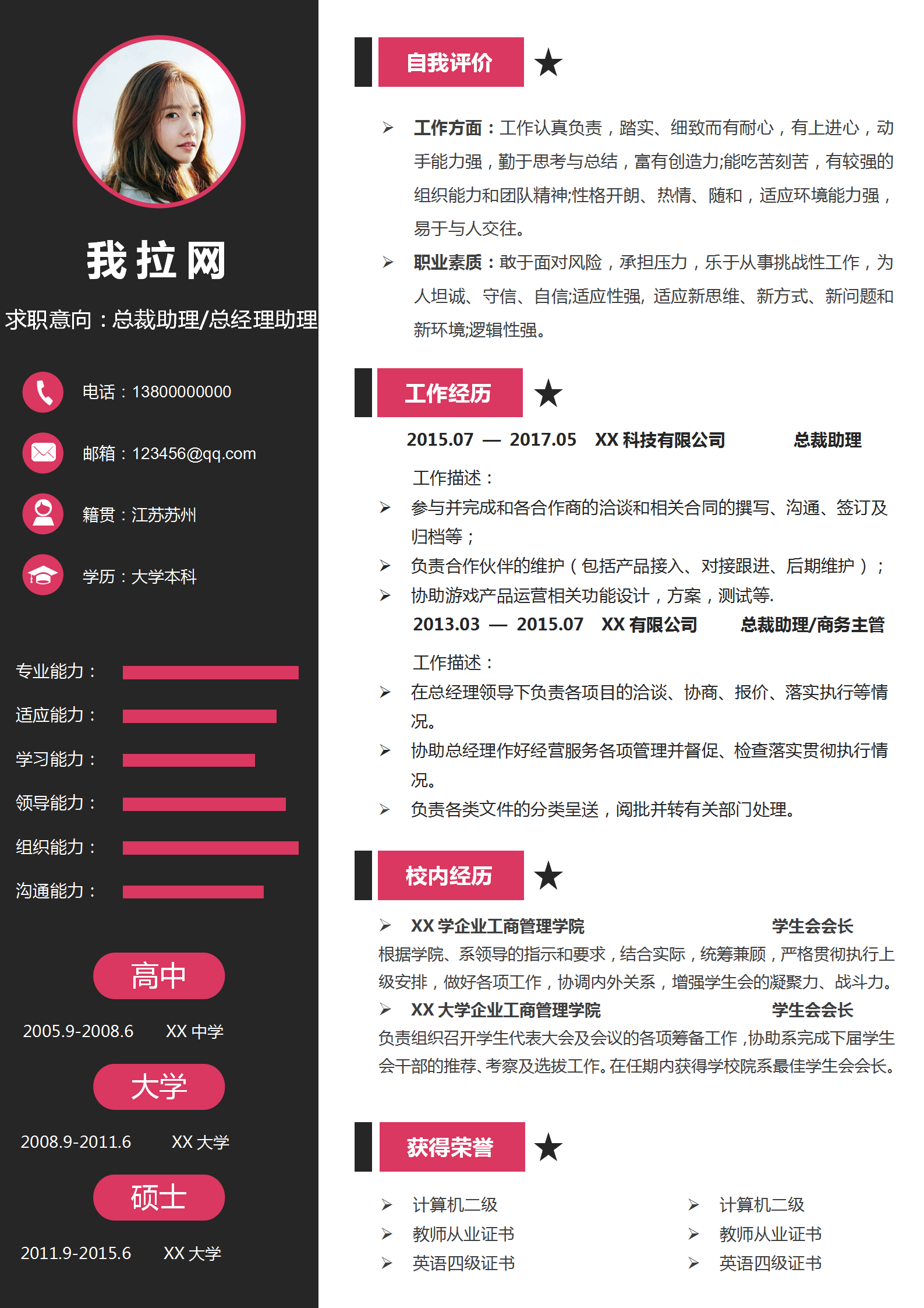 大氣總裁助理總經(jīng)理助理簡(jiǎn)歷