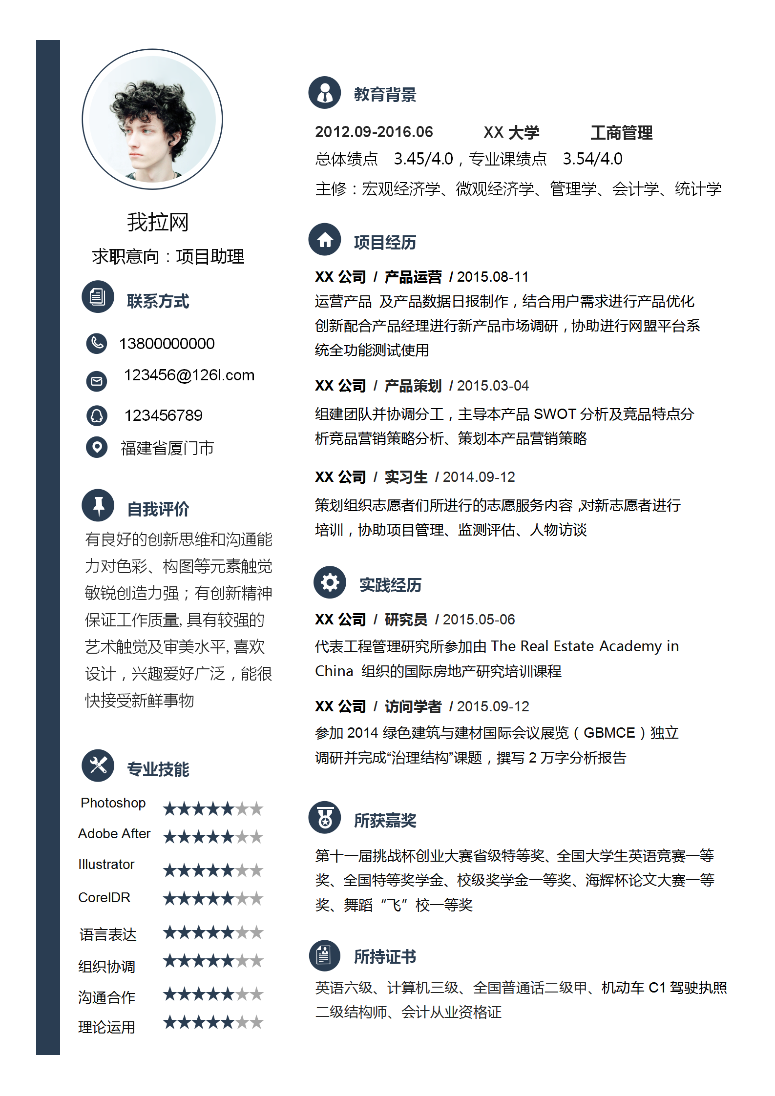 經(jīng)典簡約項(xiàng)目助理簡歷word模板