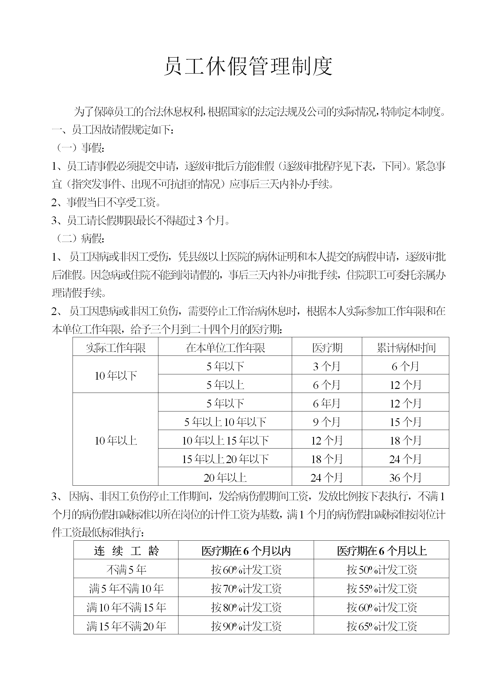 員工休假管理制度word模板