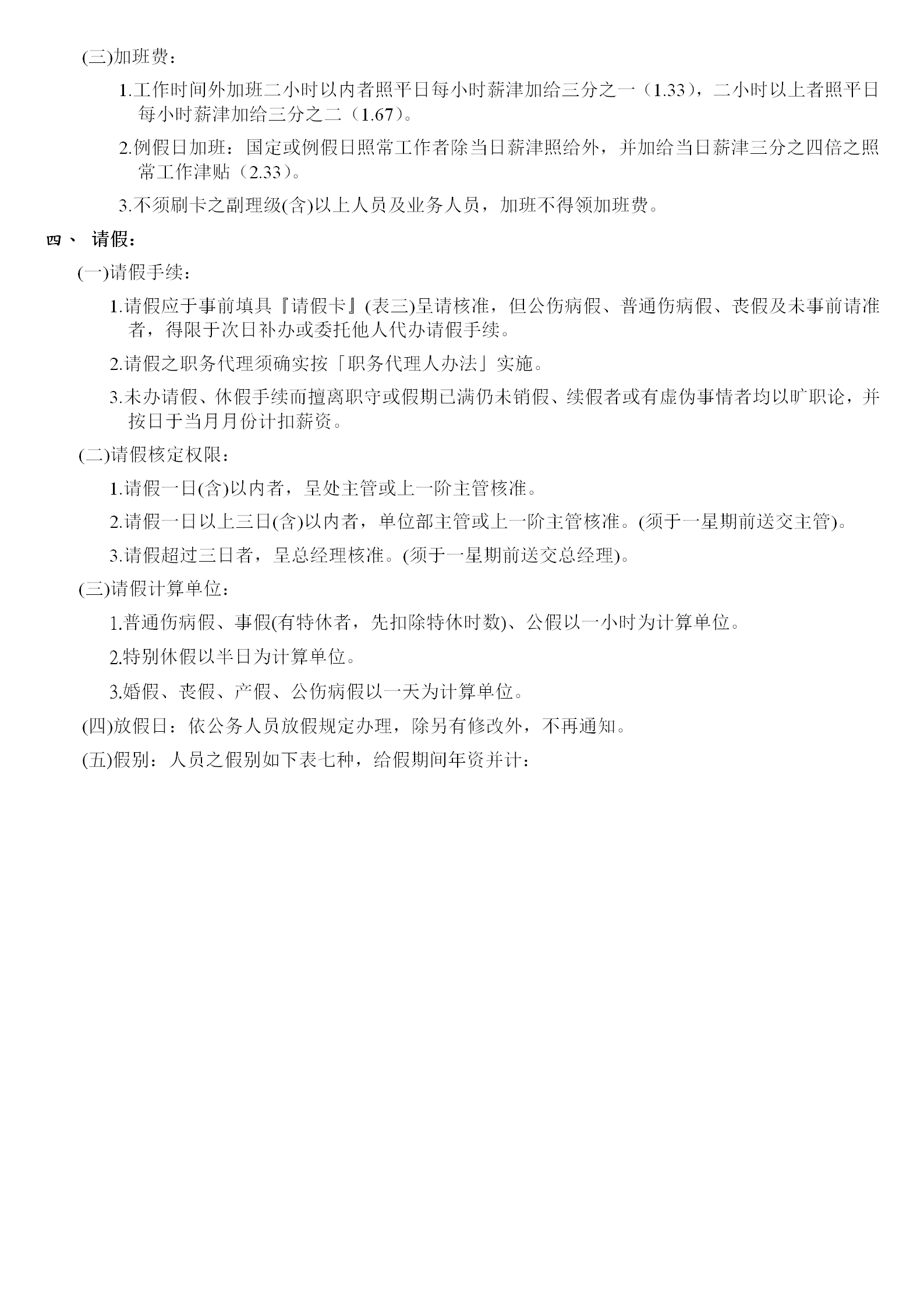 臺(tái)資企業(yè)出缺勤管理?xiàng)l例word模板-1