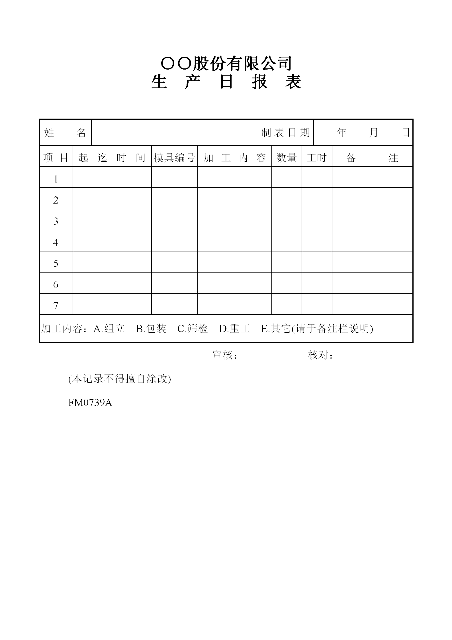 某公司生產(chǎn)日統(tǒng)計(jì)報(bào)表word模板