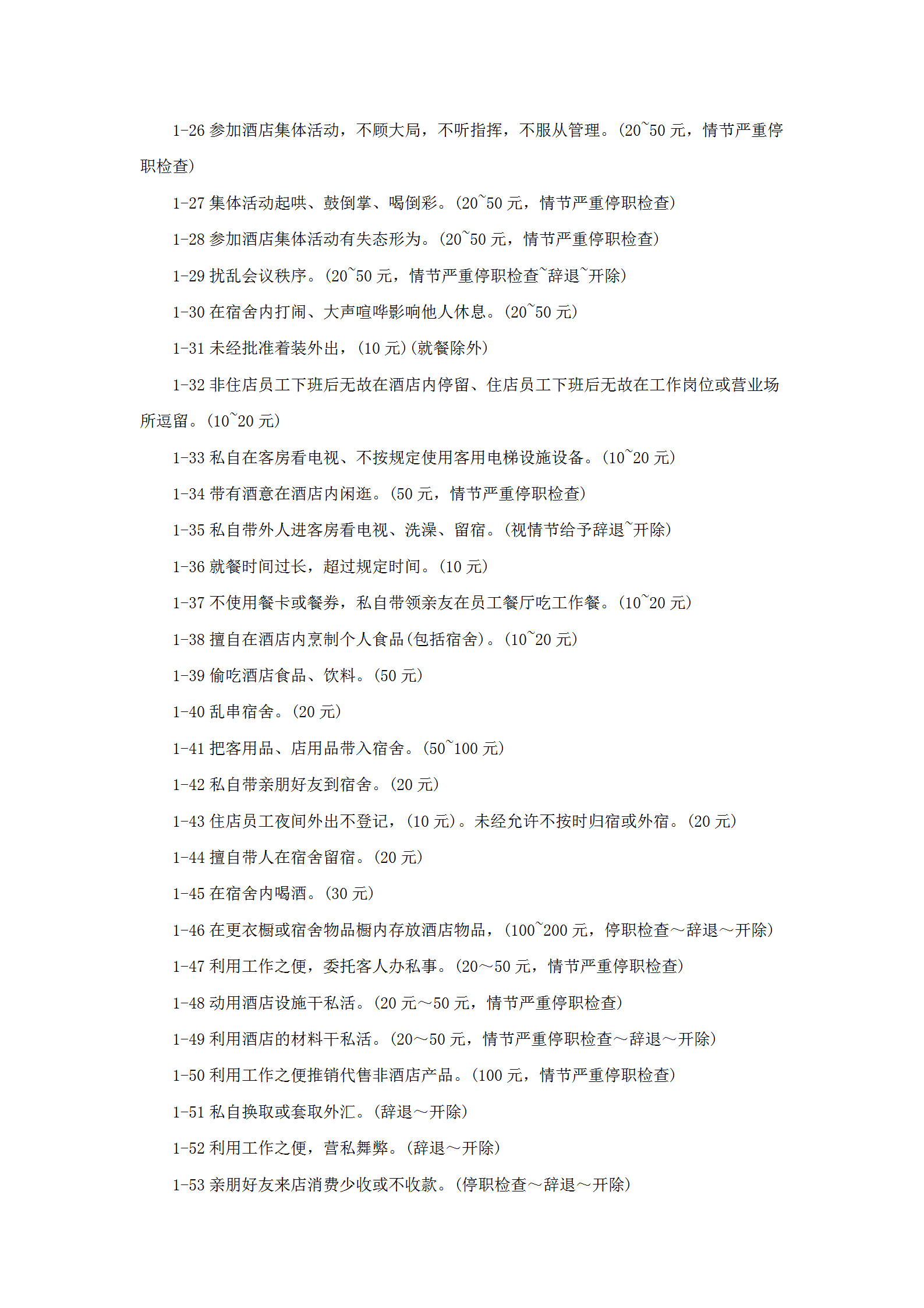 酒店違紀(jì)處罰條例word模板-1