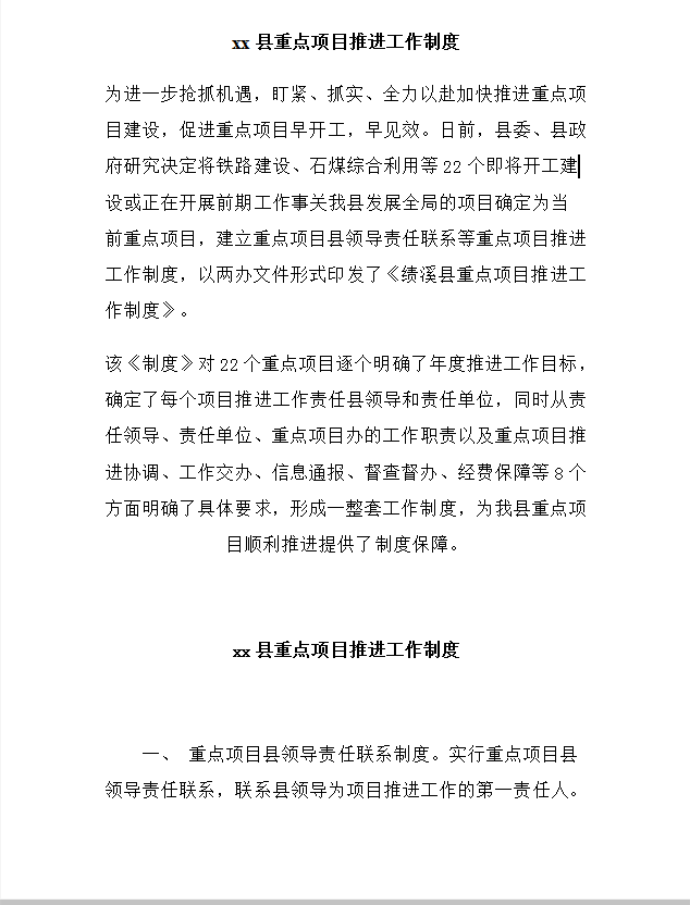 重點項目推進工作制度Word模板