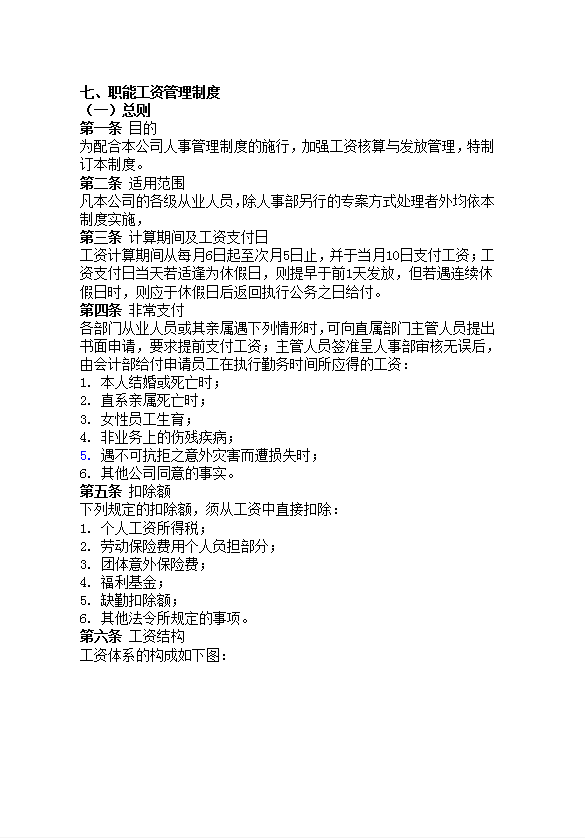 職能模板工資管理制度word模板