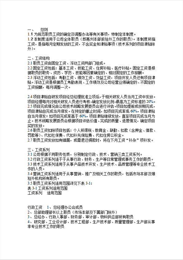銷售職工工資制度word模板