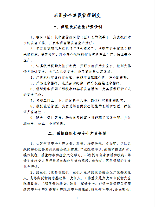 年班組安全建設管理制度word模板