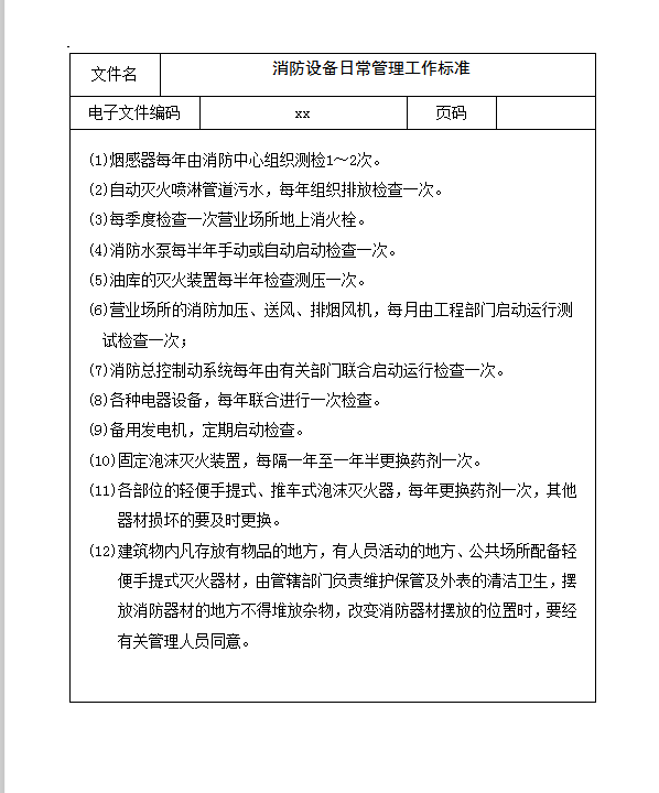 消防設(shè)備日常管理工作標(biāo)準(zhǔn)word模板