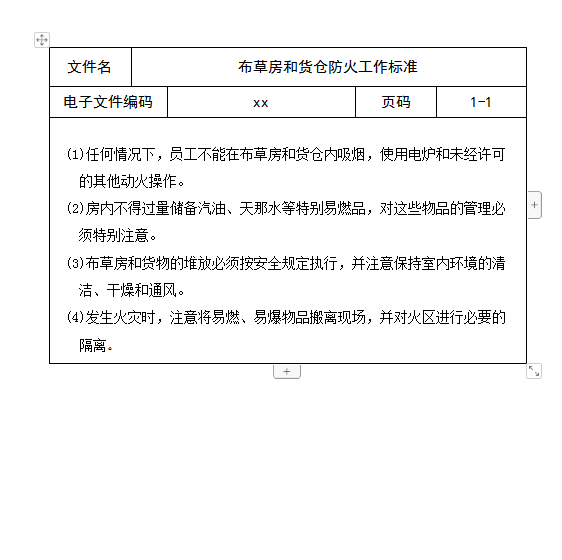 布草房和貨倉防火工作標準word模板