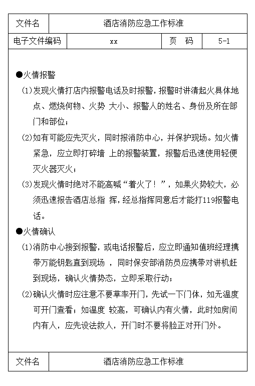酒店消防應(yīng)急工作標(biāo)準(zhǔn)word模板