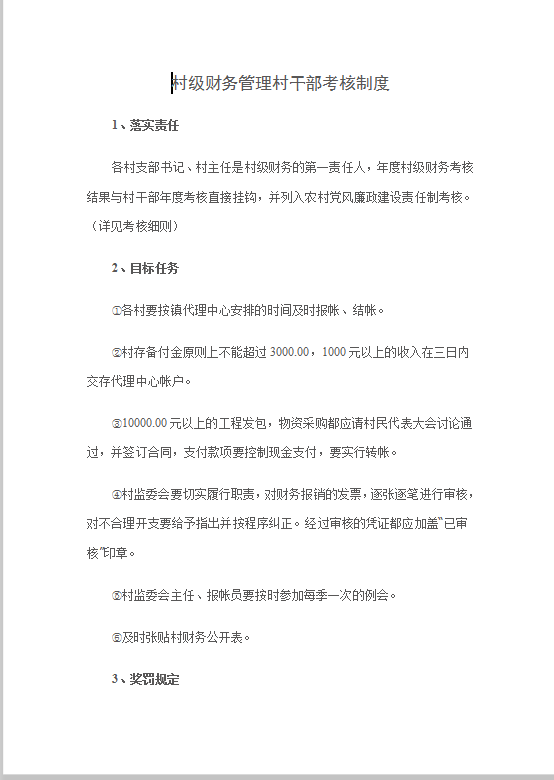 村級財務管理村干部考核制度word模板